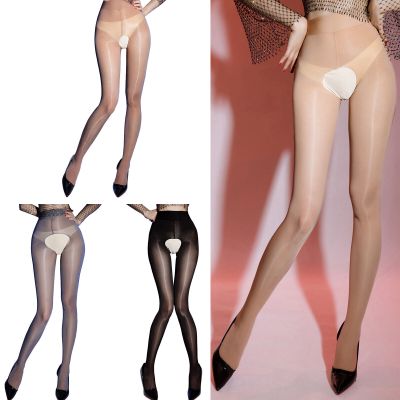 Women Glossy Seamless Pantyhose Open Crotch Lingerie High Waist Tights Stockings